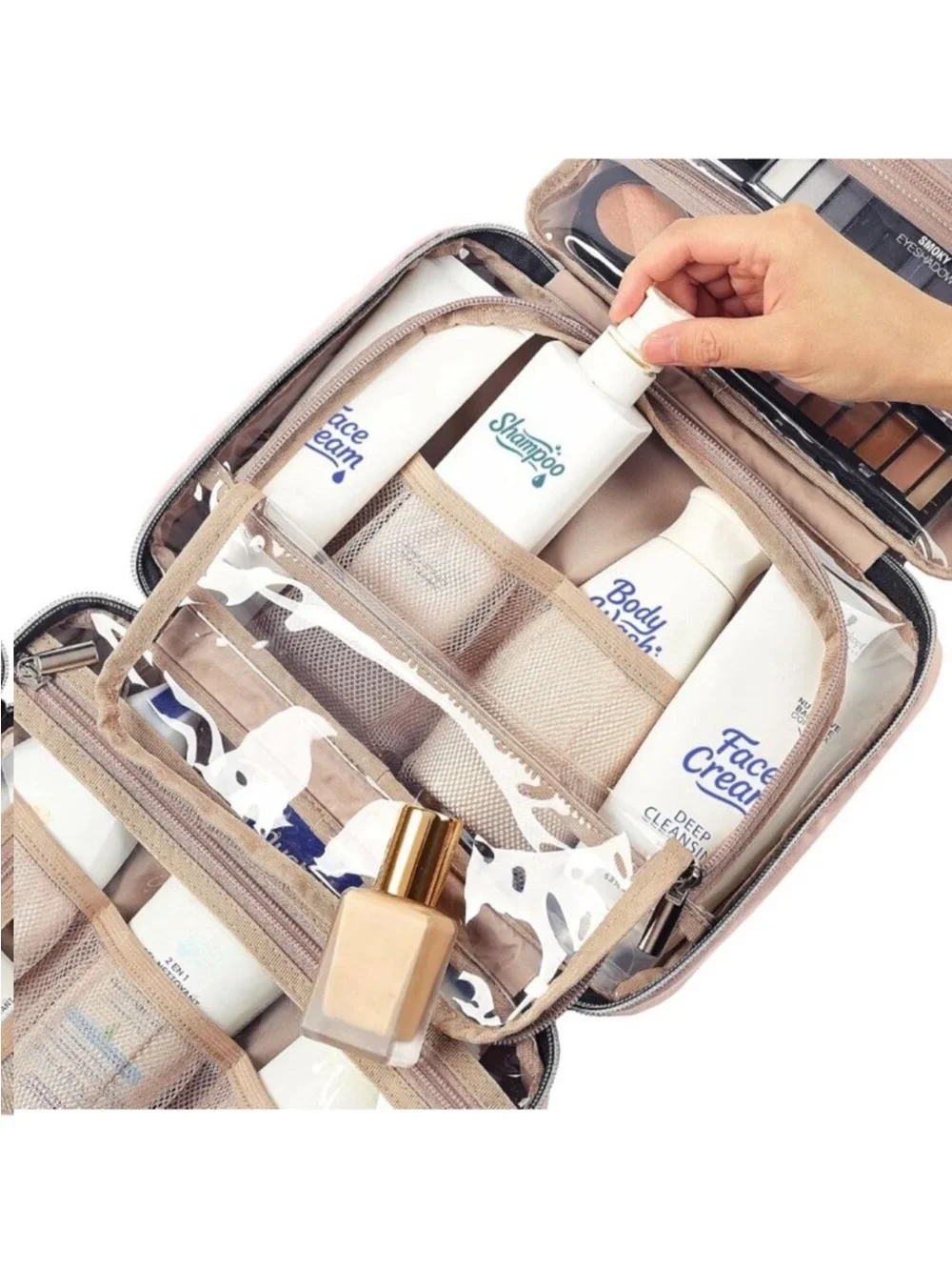 Portable Hanging Toiletry Bag for Women - Travel Organizer for Shampoo, Makeup